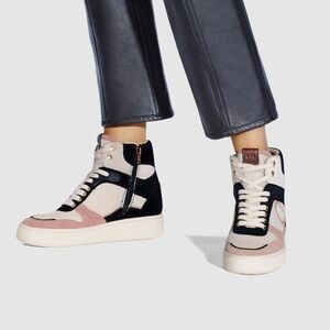 COACH C220 High Top Sneaker Leather Mesh Black White Pink Wedge Women’s 6.5